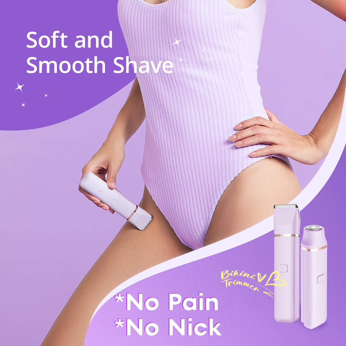 Electric Bikini Trimmer: 2 in1 Body Facial Hair Remover (Purple)