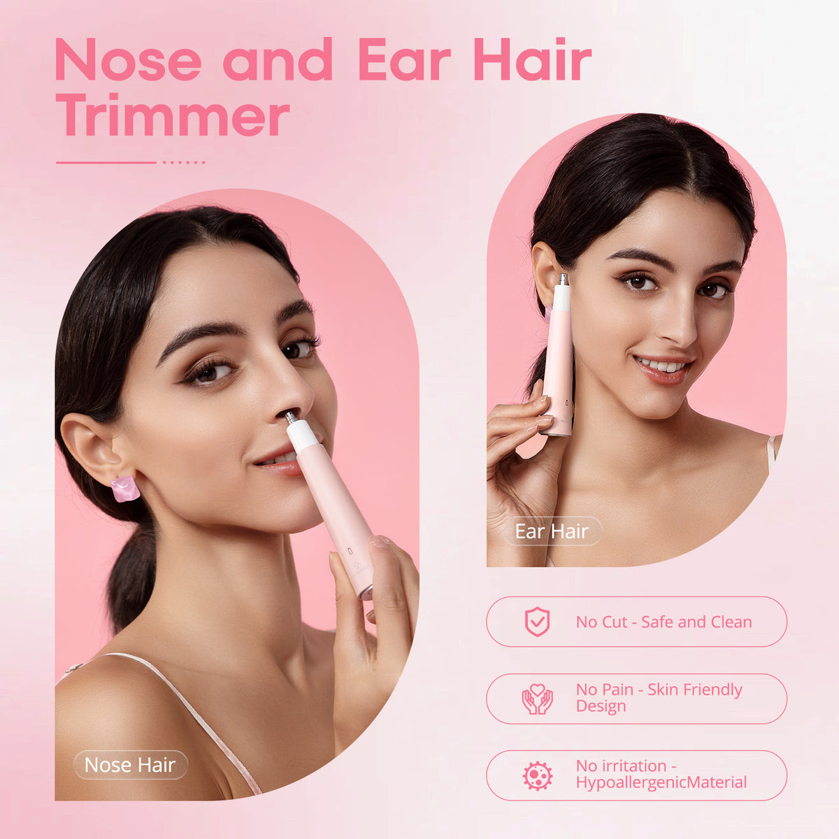 Nose Hair & Eyebrow Trimmer for Women Pink