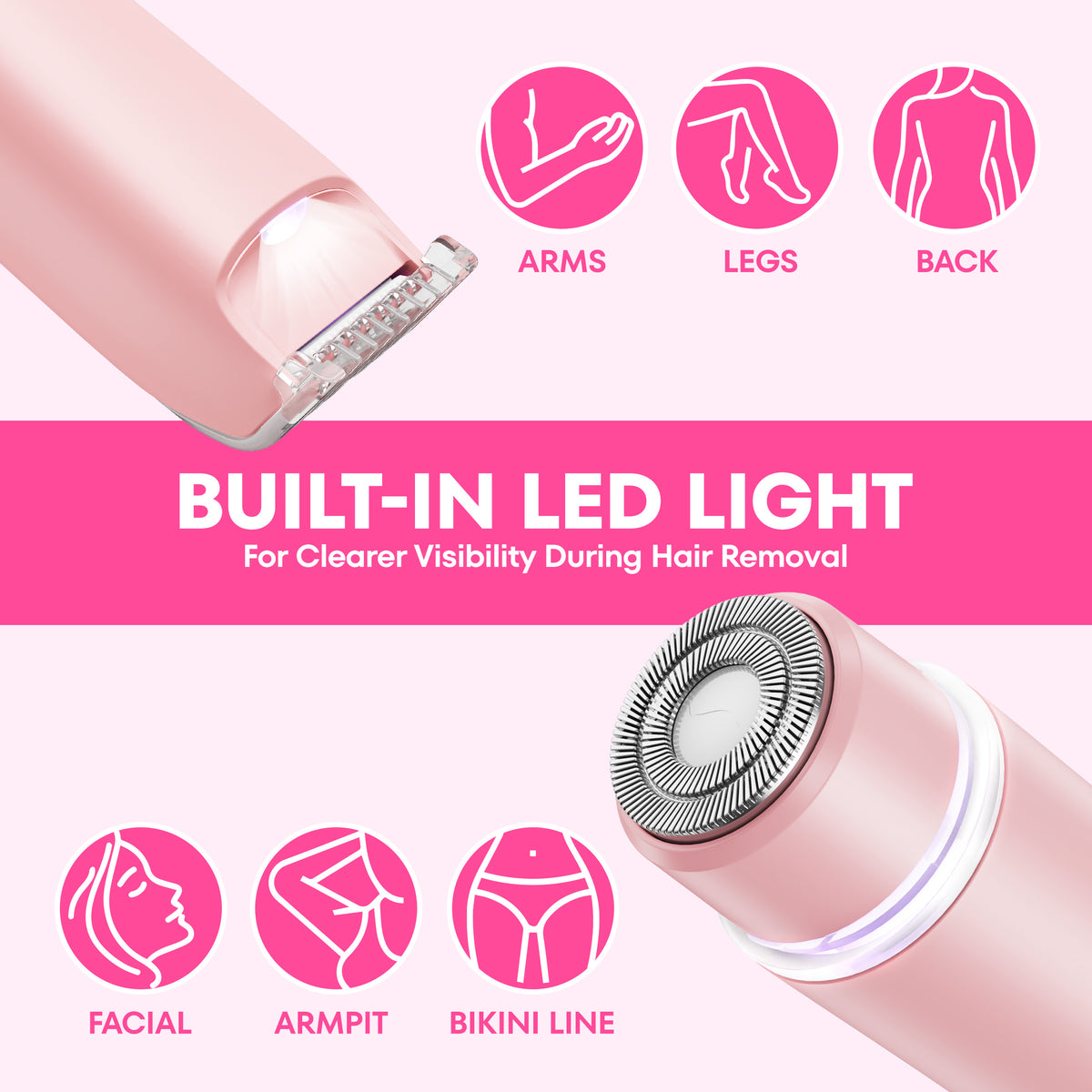 Dual-Head Facial & Body Hair Trimmer (Pink)