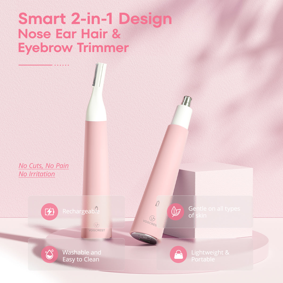 Nose Hair & Eyebrow Trimmer for Women Pink